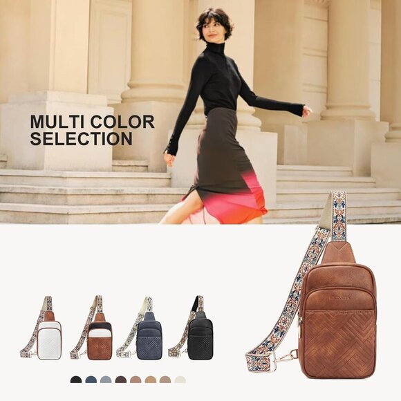 Sling Bag Quilted Crossbody Bags for Women Cross Body Purse Leather Fanny Pack w - Picture 2 of 8